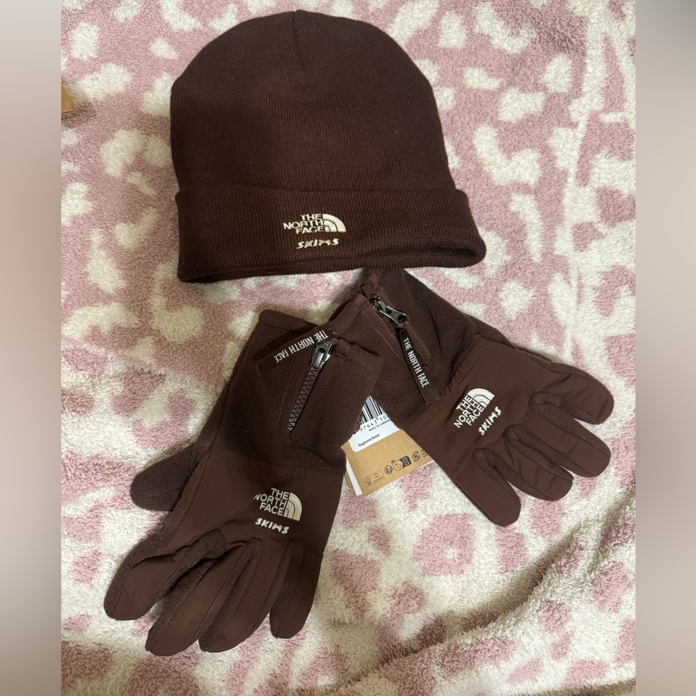 SKIMS xThe North Face Brown Beanie and Gloves Set